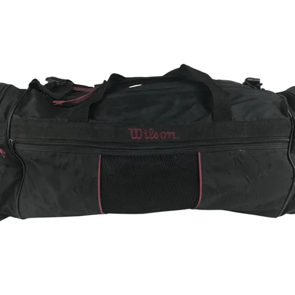 Wilson Unisex Duffle Bag Black/Maroon Nylon‎ Sports Shoulder Strap Zipper Pocket